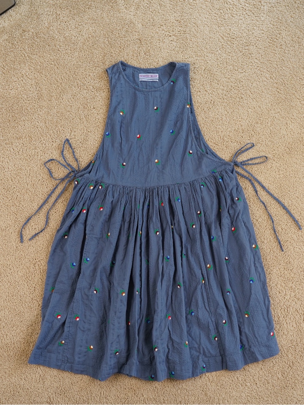 Kimchi Blue Girls' Navy Sleeveless Tie-Side Dress with Multicolor Dot Embroidery
